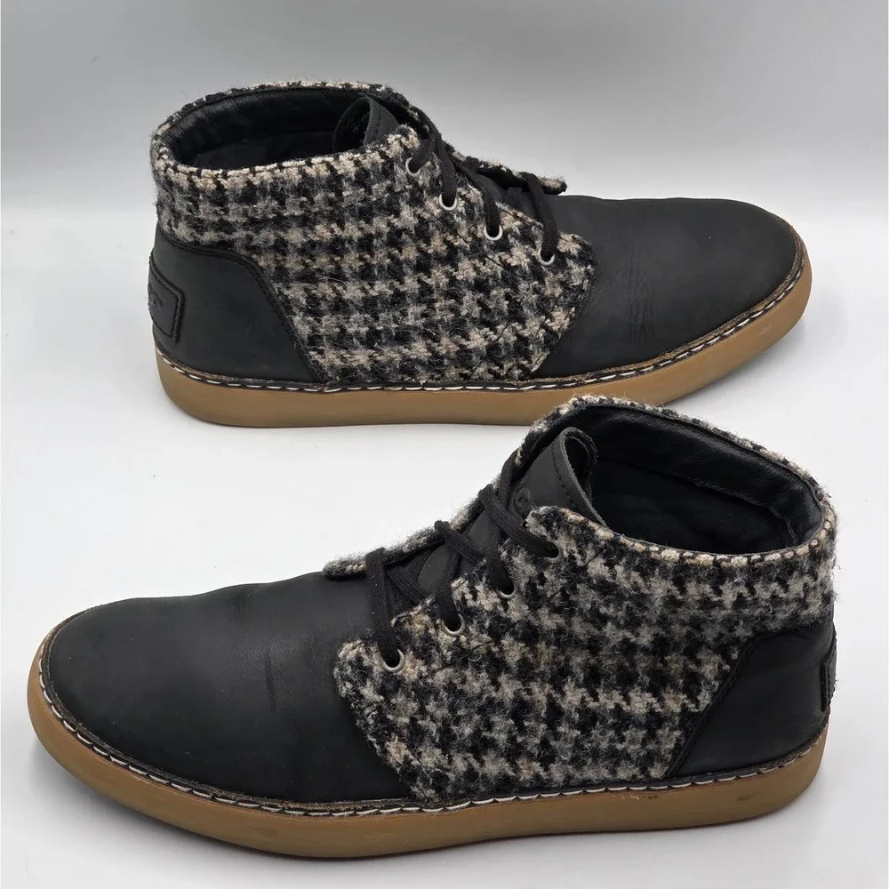 UGG Men's Black White Leather Tweed Wool Lace Up Professor Chukka Boots 9